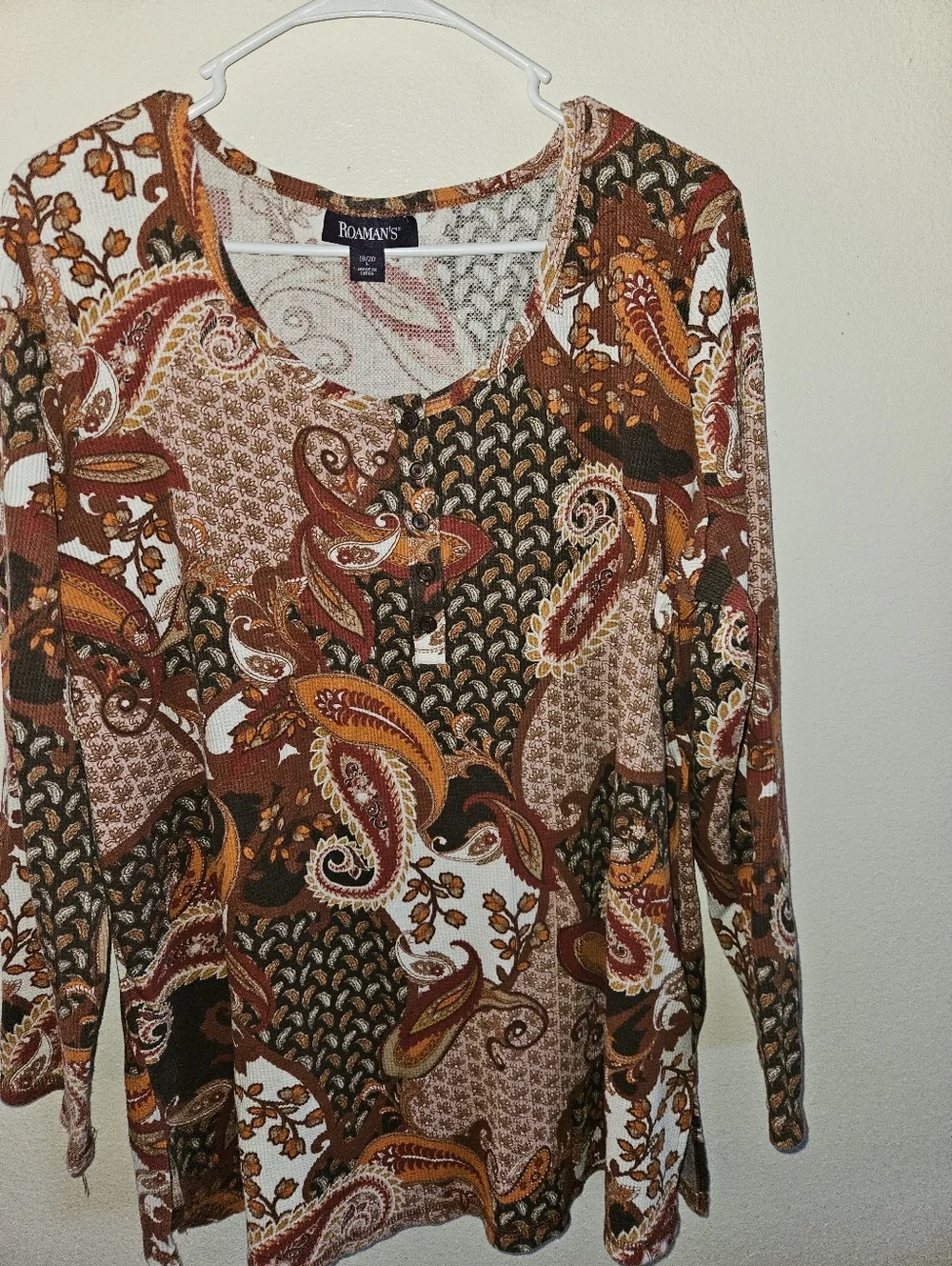 Roamans Womans Long Sleeve Henley Top Size L (18-20)